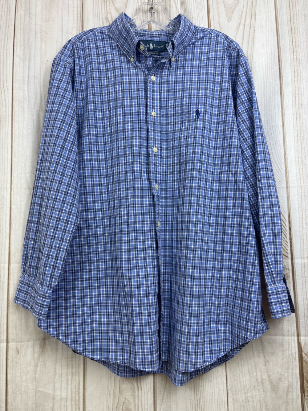 Ralph Lauren Classic Fit Button-Down Shirt Preppy Office Casual Plaid Sz 17-1/2